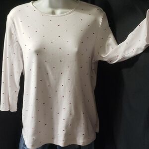 Christopher & Banks Vintage Red Hearts and White Relaxed 3/4 Sleeve T-Shirt